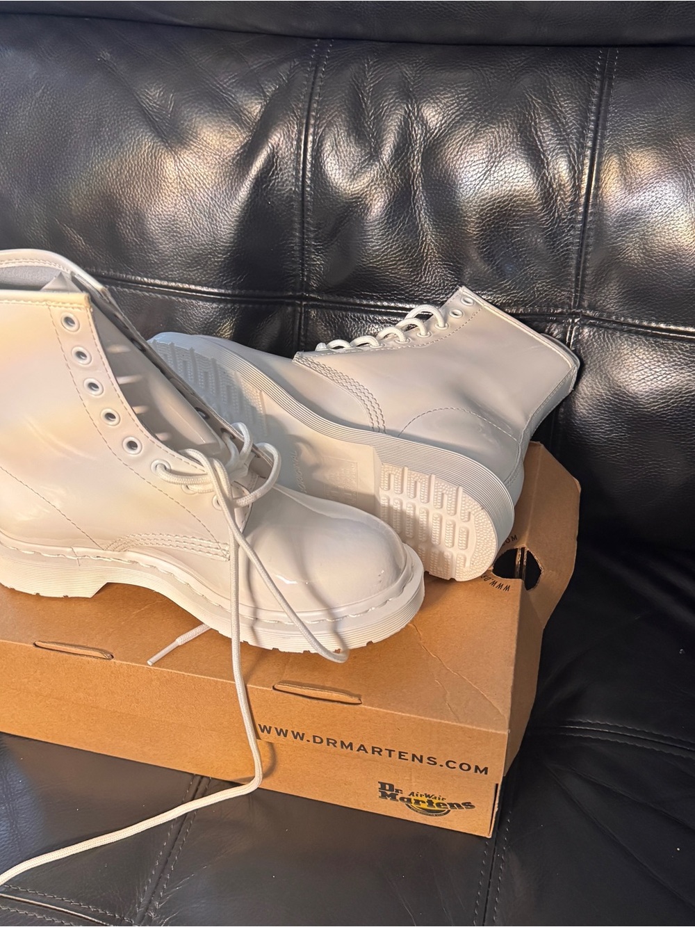 Dr. Martens White Patent Combat Boots